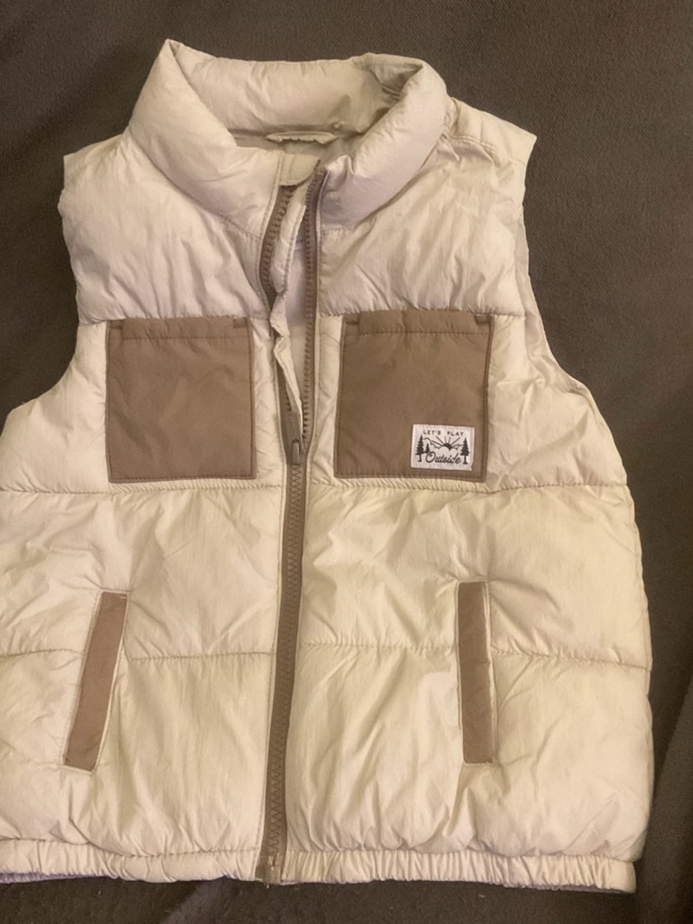 Old Navy Cream Puffer Vest with Tan Pocket Accents